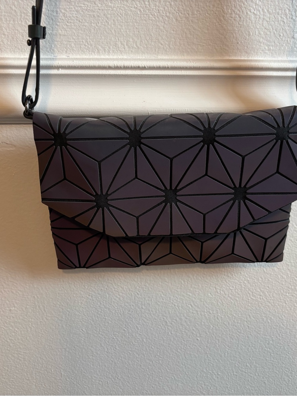 Modern Geometric Fold-Over Crossbody Bag in Plum